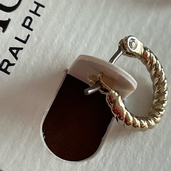 GIFT IDEA🎁Lauren Ralph Lauren small gold toned rope hoop earrings - NEW!! - Picture 4 of 5